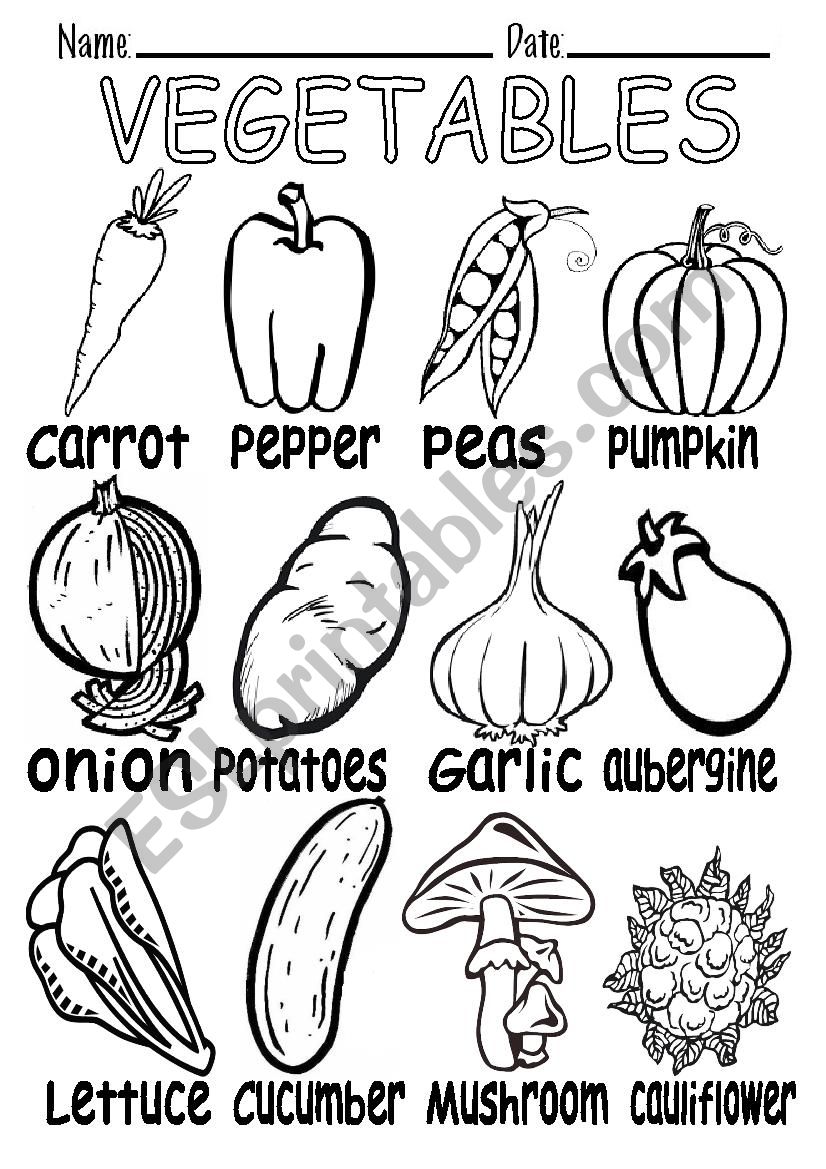 VEGETABLES B&W VOCABULARY worksheet