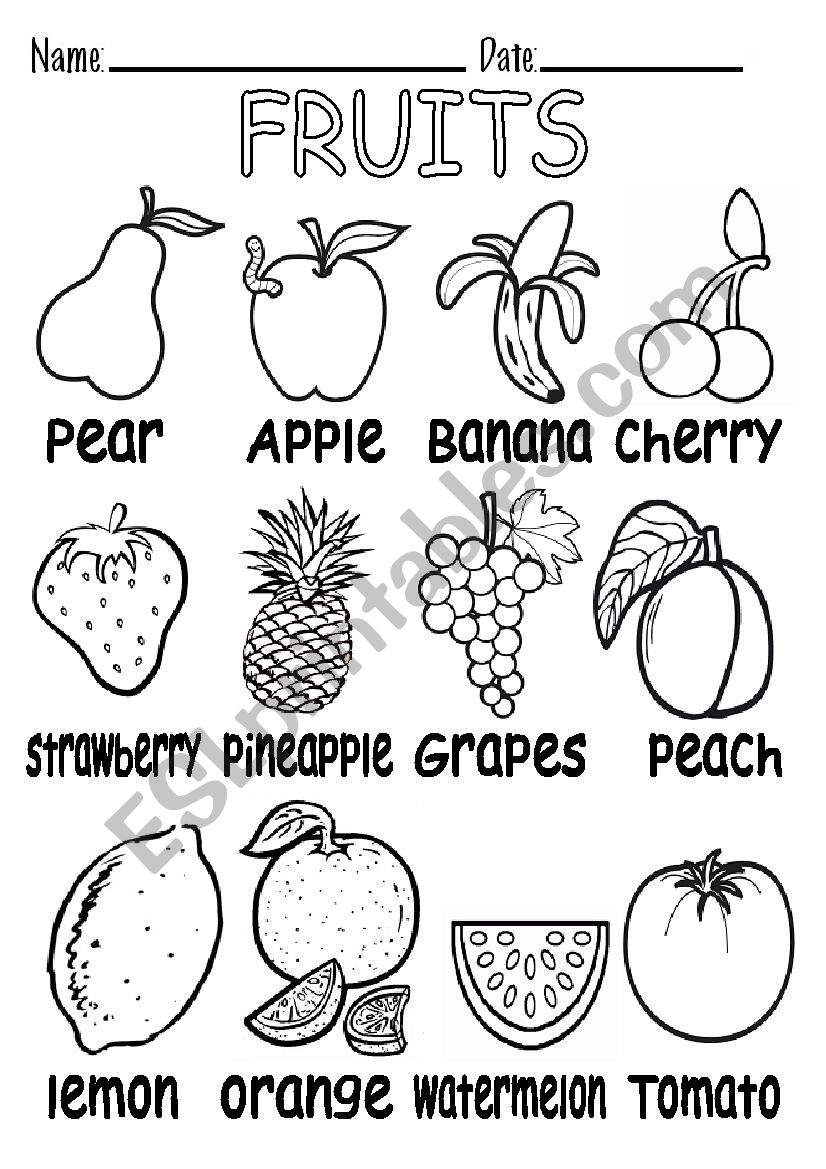 FRUITS B&W VOCABULARY worksheet