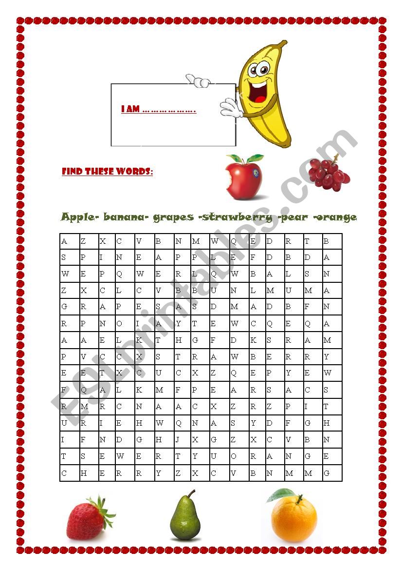 FRUIT WORD SEARCH worksheet