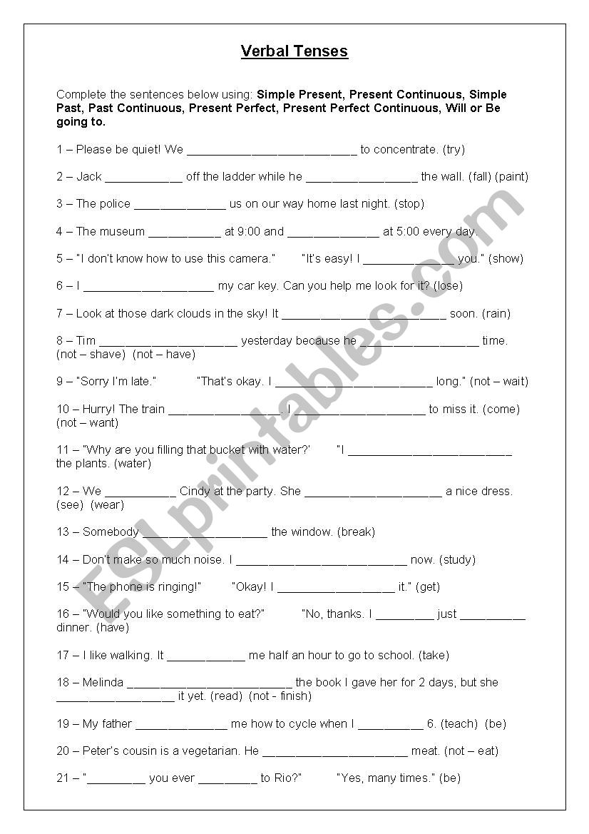 Verbal Tenses worksheet