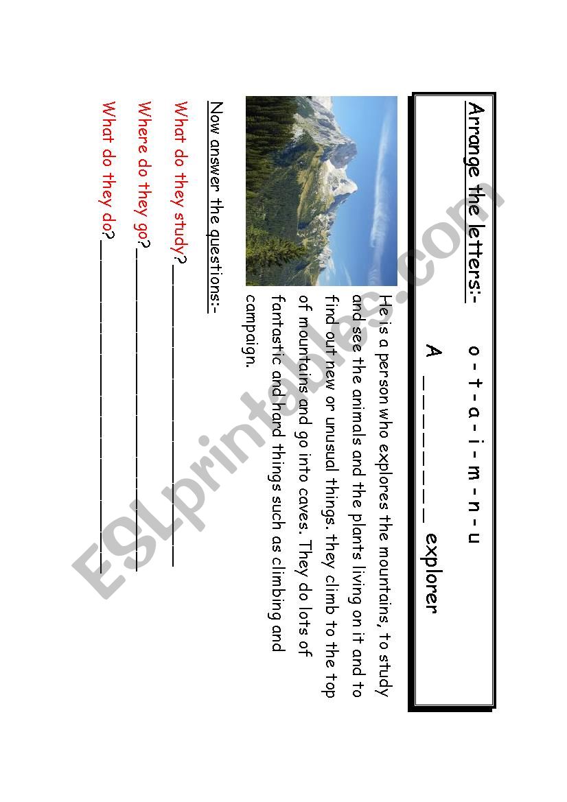 types of explorers 2 worksheet