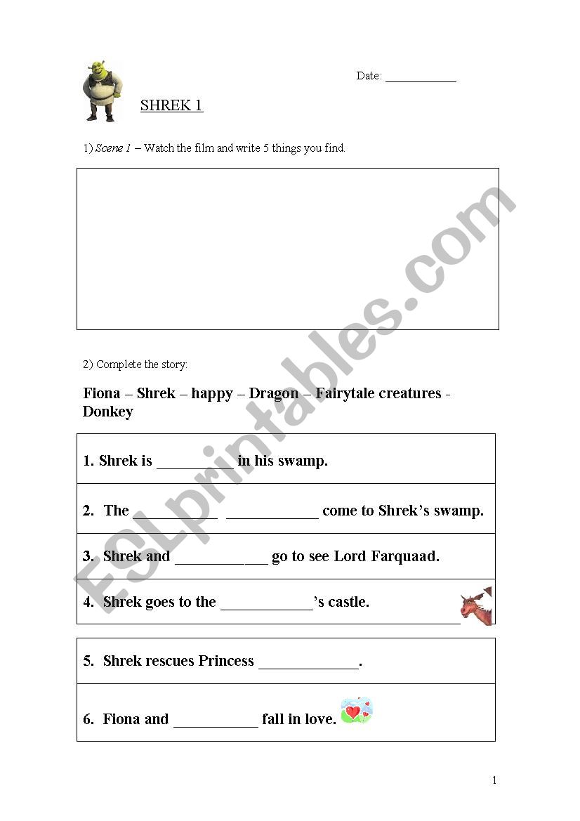 Shrek 1 - Movie (2nd part) worksheet