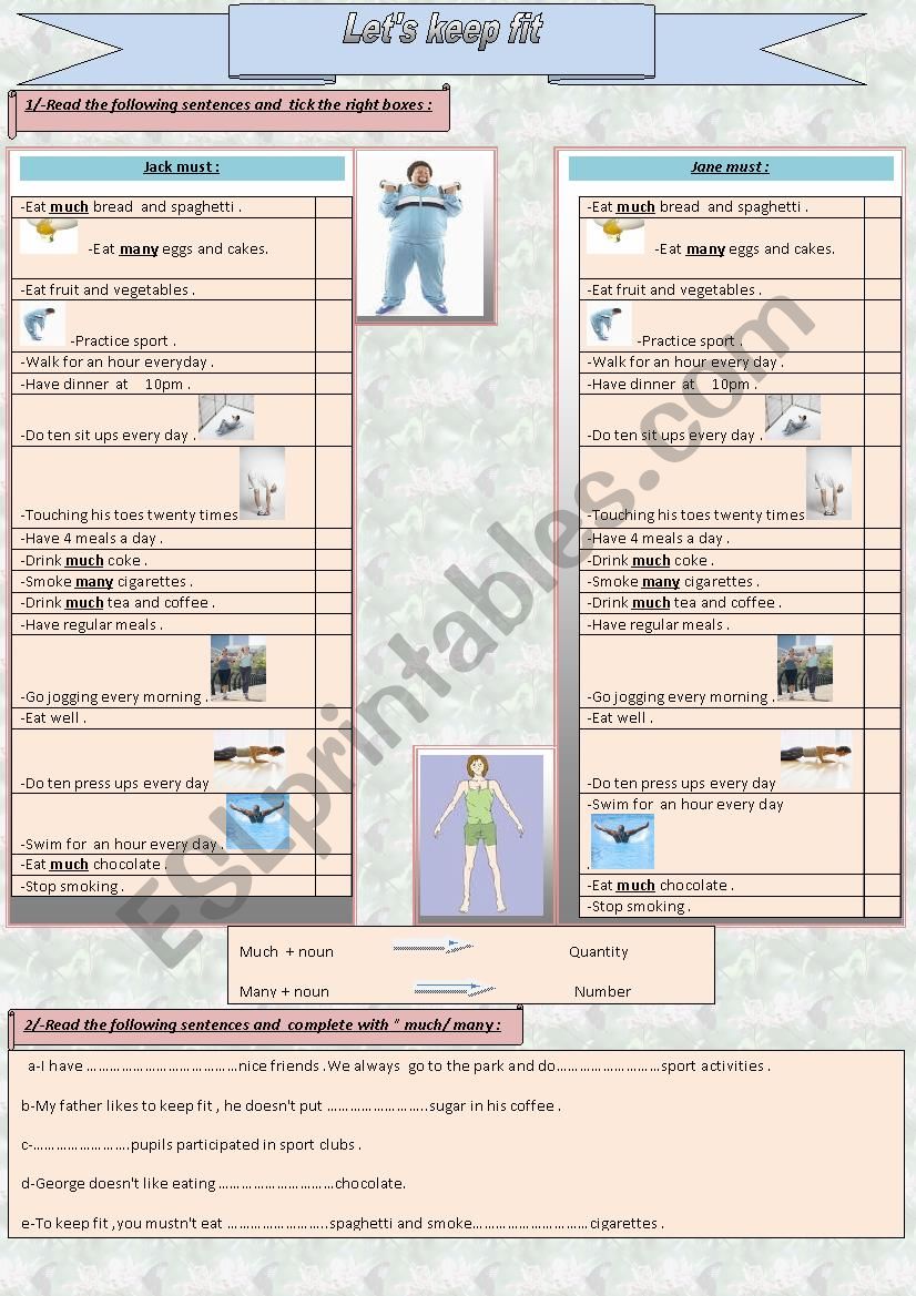 to keep fit worksheet