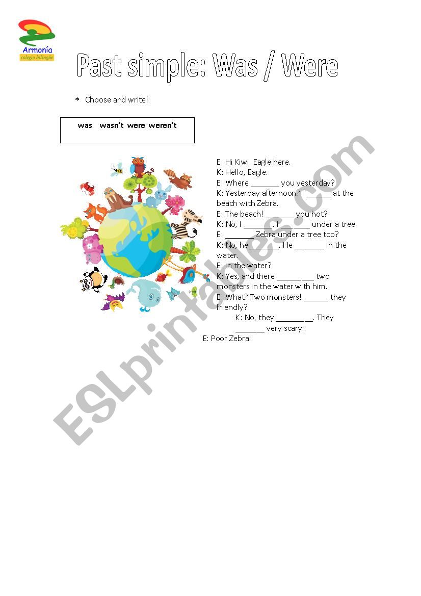 Past simple - was/were worksheet