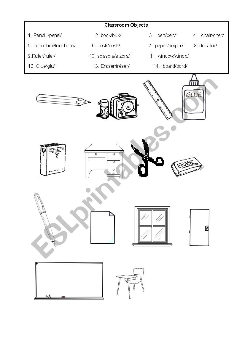 CLASSROOM OBJECTS worksheet