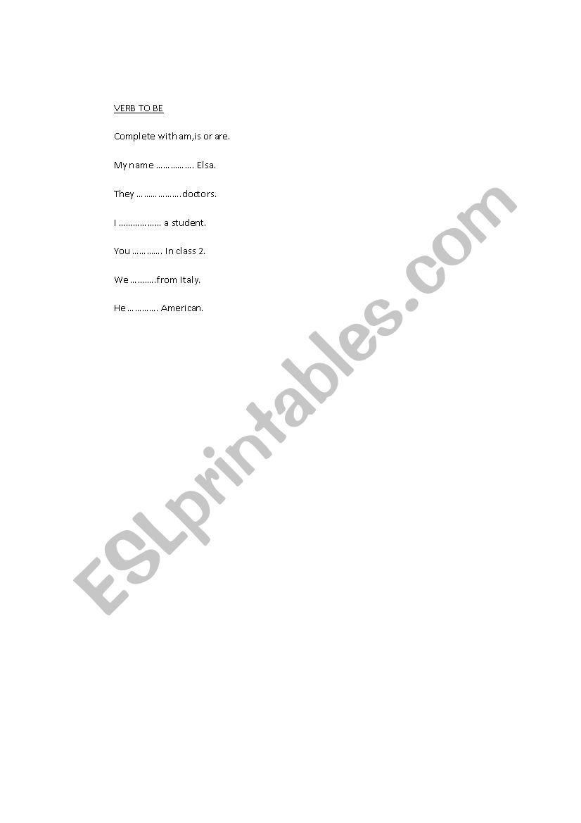 verb to be worksheet
