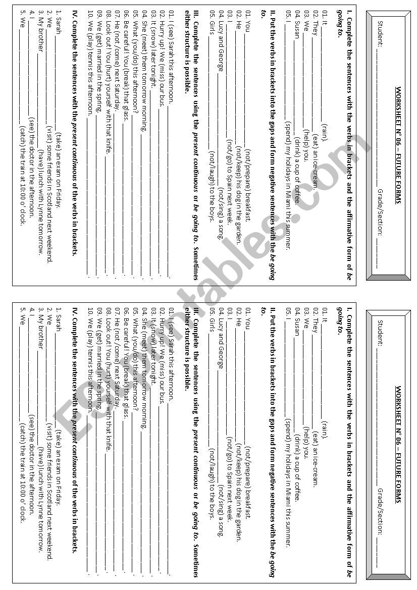 Future Forms worksheet