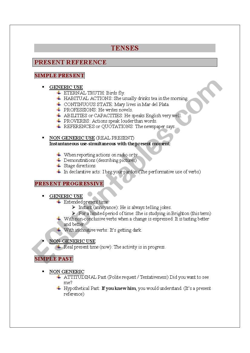 Use of tenses worksheet