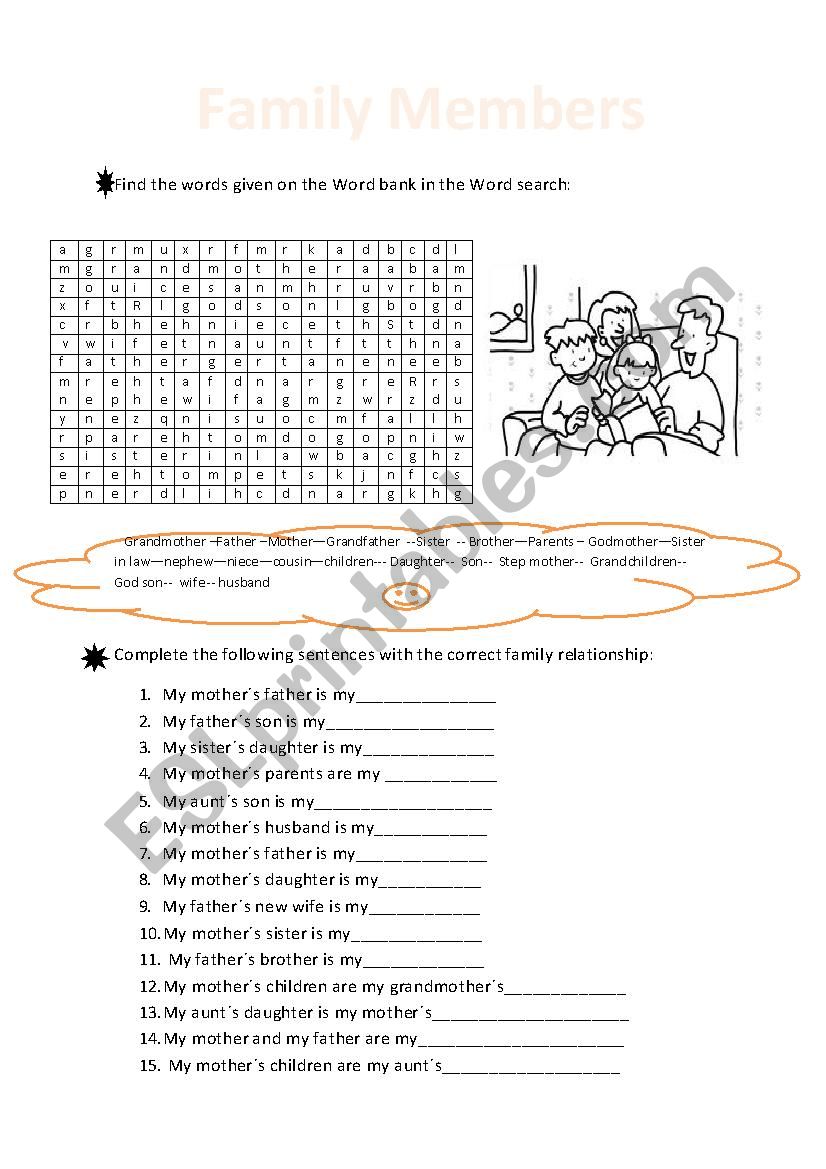 Family Relationships worksheet