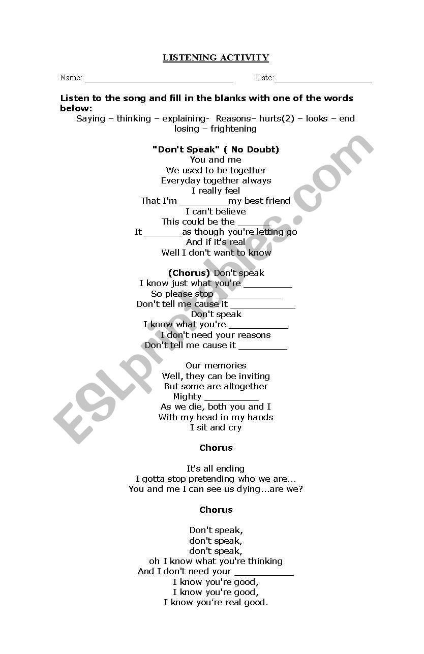 English Song worksheet