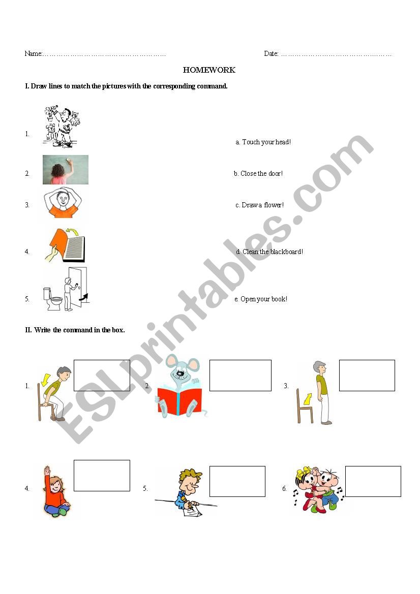 Commands worksheet