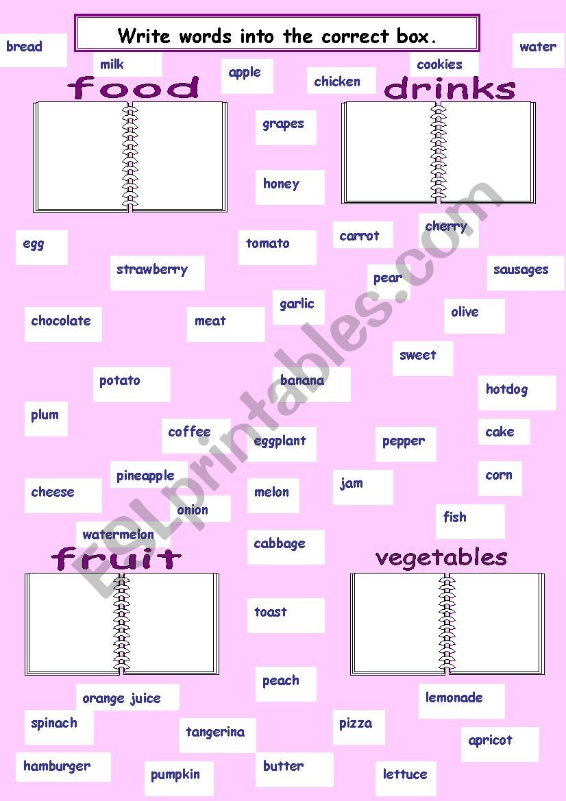 food-drinks-fruit-vegetables worksheet