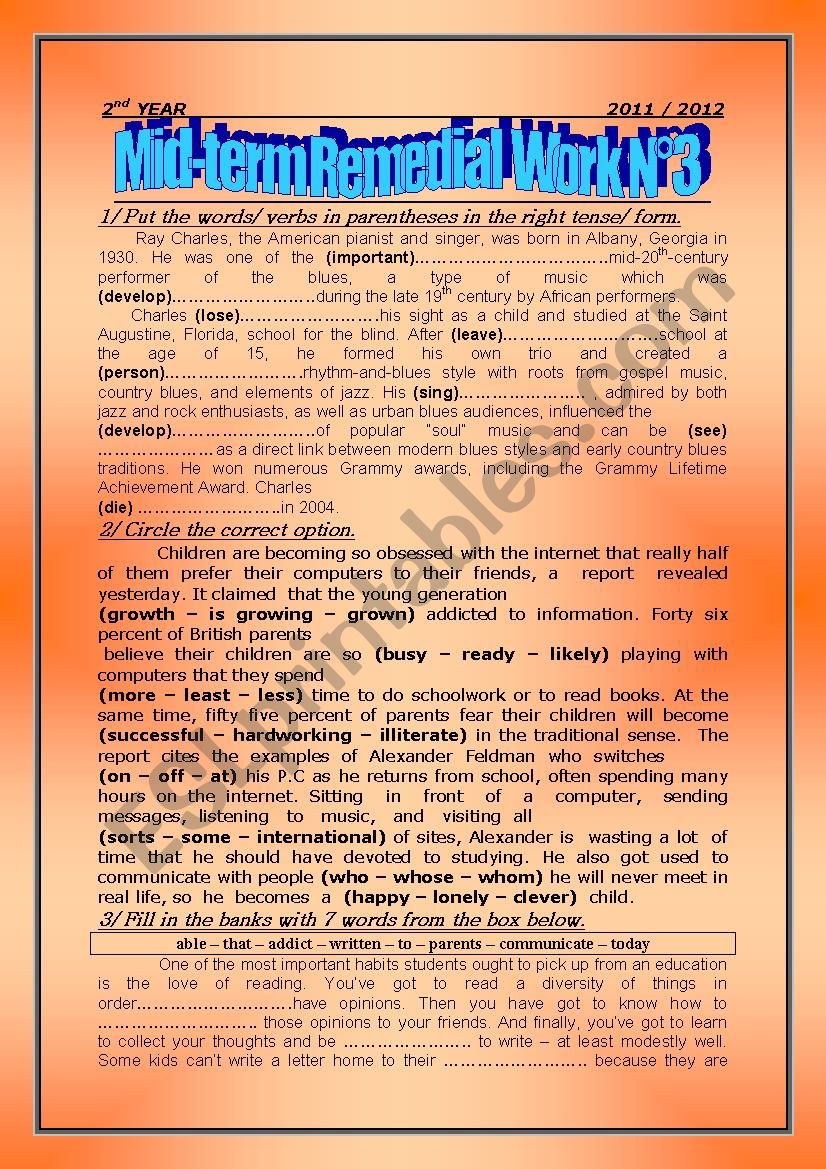 mid-term remedial work nÂ°3 worksheet