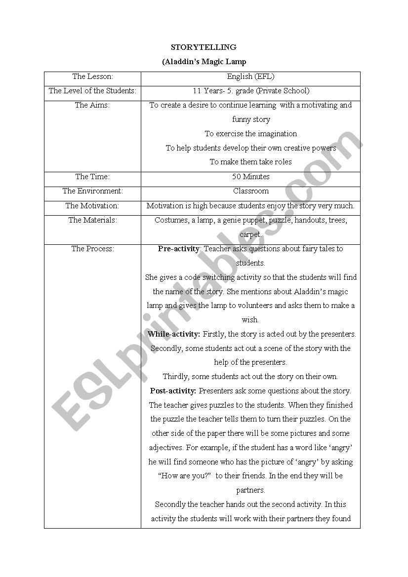 Aladdin lesson plan worksheet