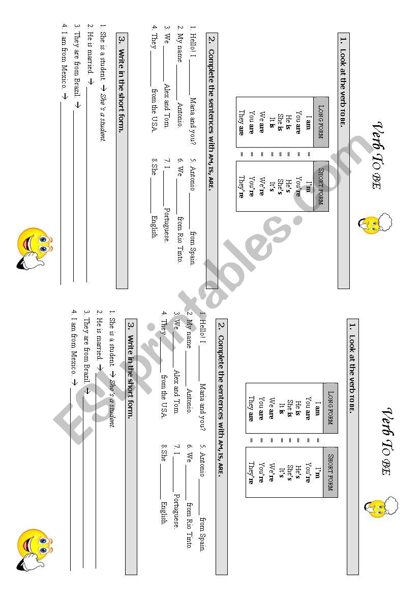 Verb TO BE - Affirmative worksheet