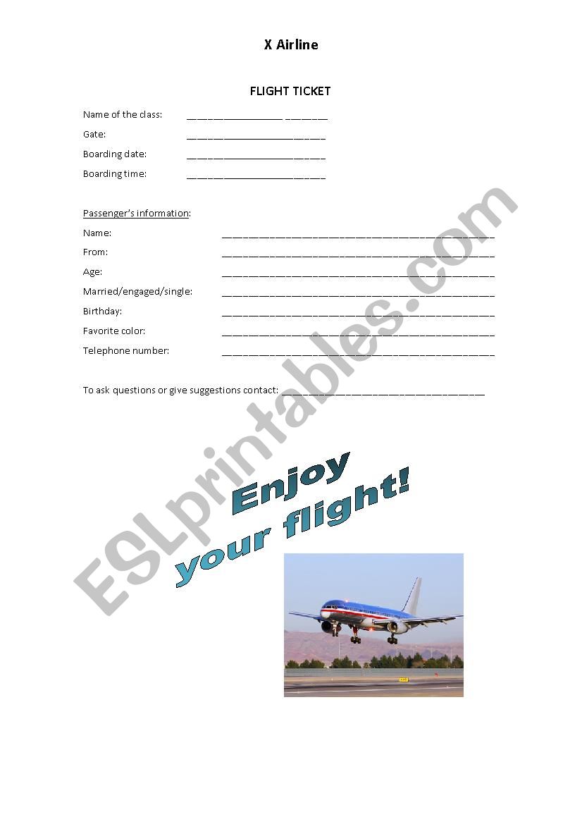 Boarding Pass worksheet