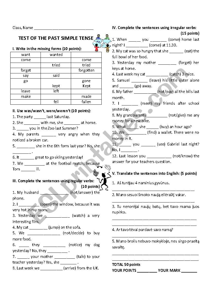 The past simple tense worksheet