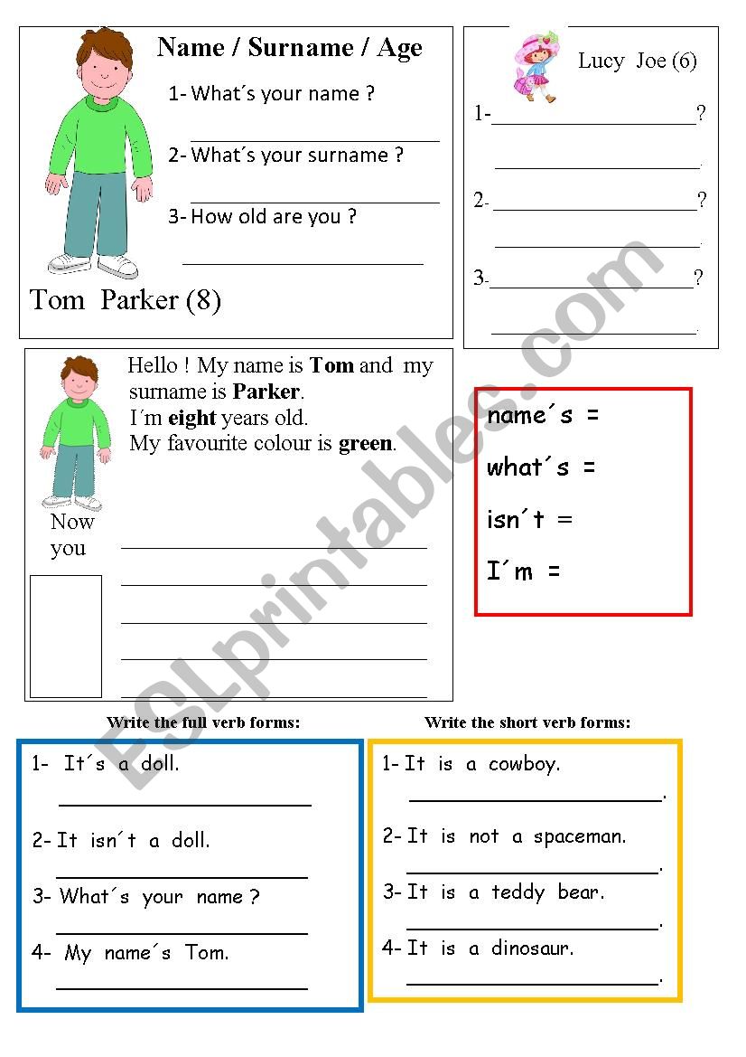 Name, Surname, Age worksheet