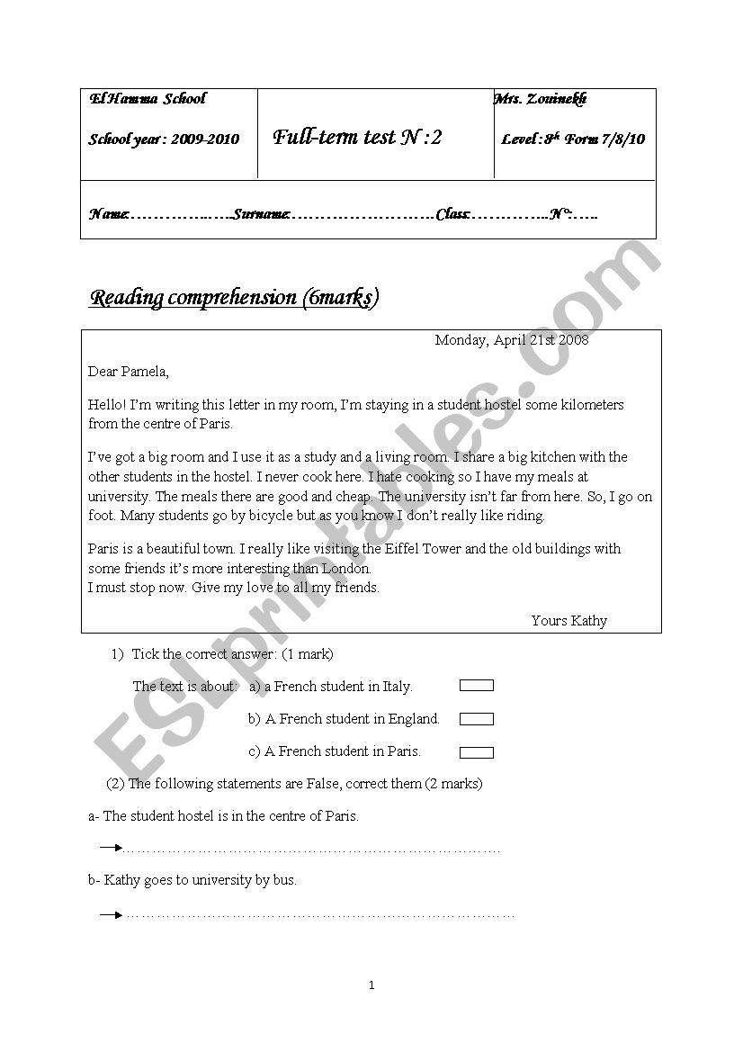 Full term test N2 worksheet