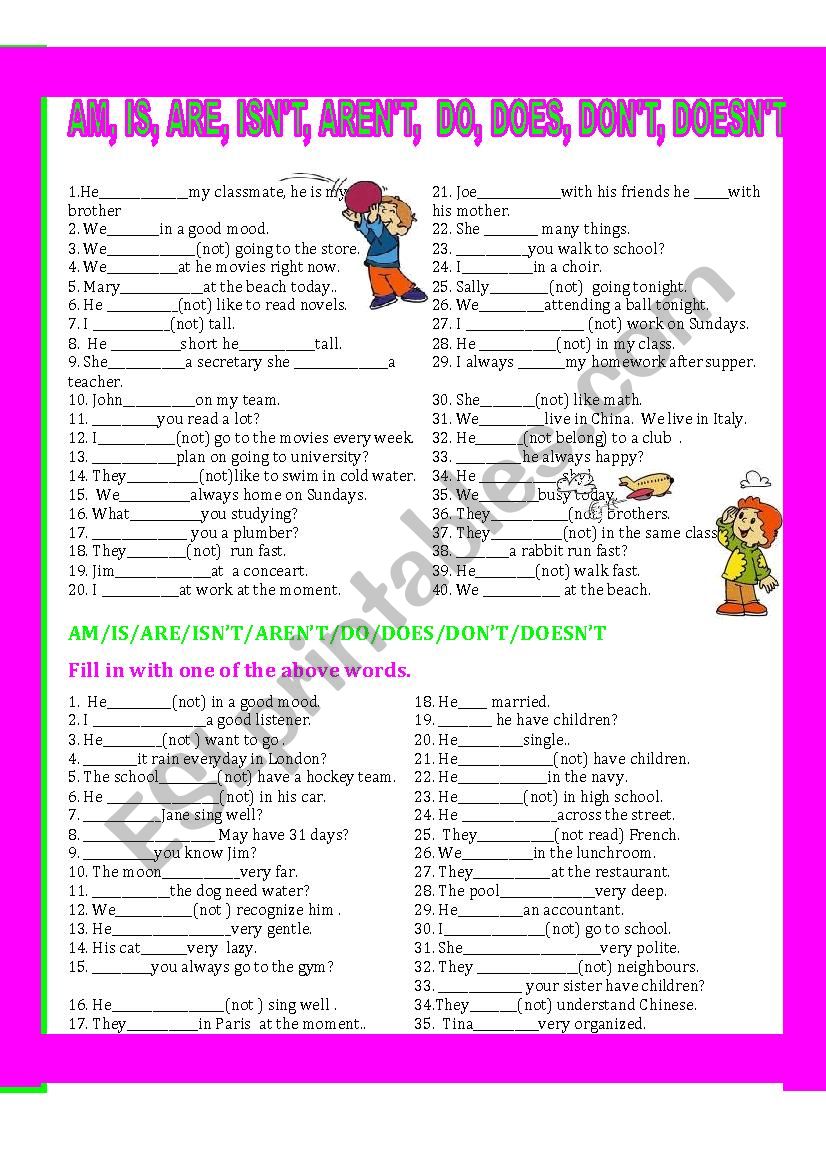 AM/IS/ARE/ISNâ€™T/ARENâ€™T/DO/DOES/DONâ€™T/DOESNâ€™T