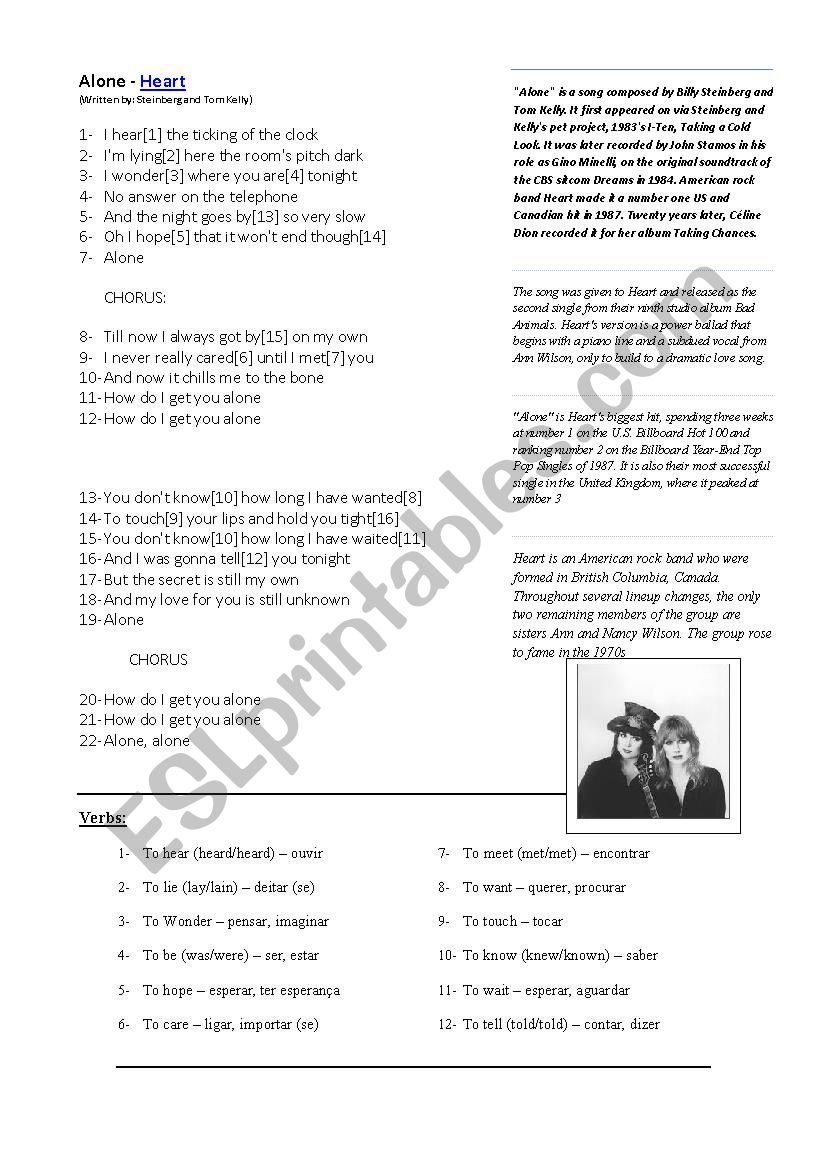 Alone - Heart worksheet