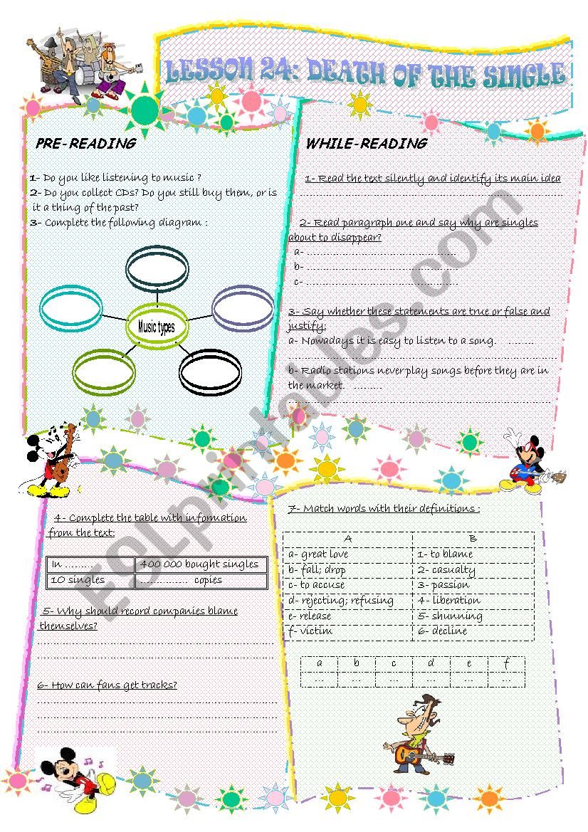 DEATH OF THE SINGLE worksheet