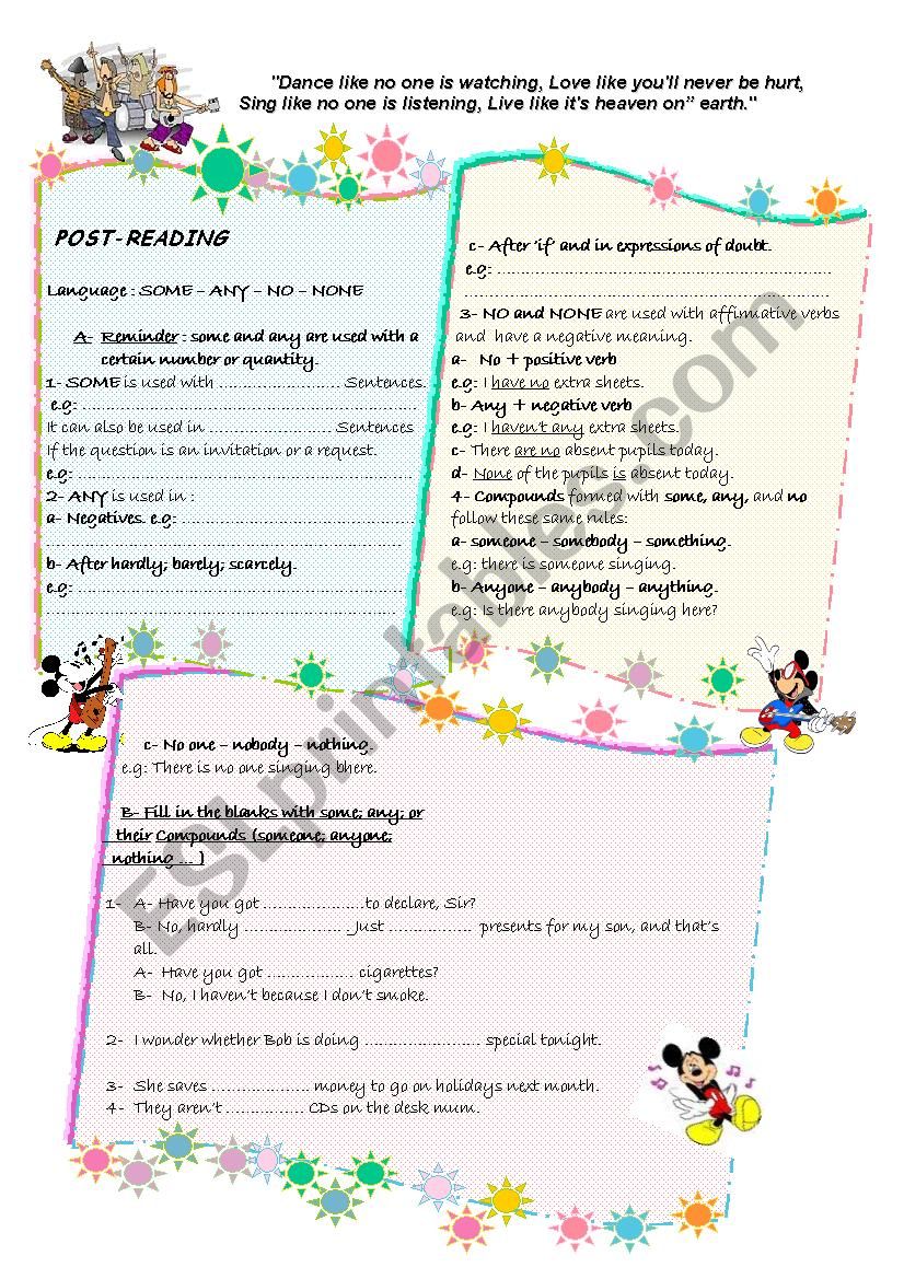 ***SOME * ANY * NO * NONE*** worksheet