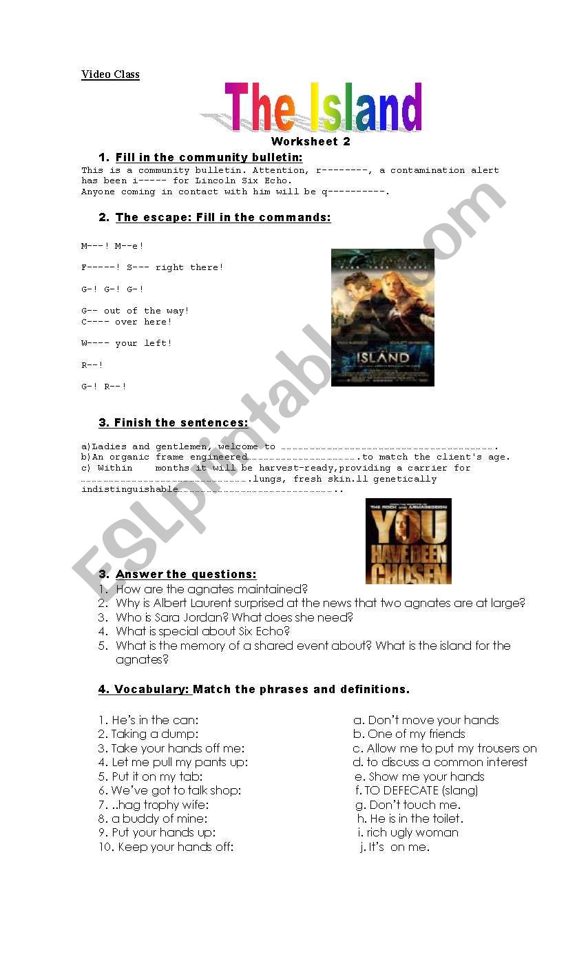 The Island- Video Class- Worksheet 2-