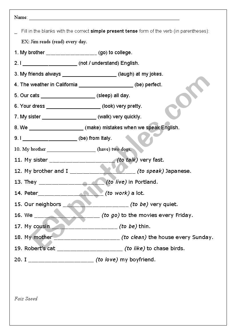 The SimplePresent Tense  worksheet