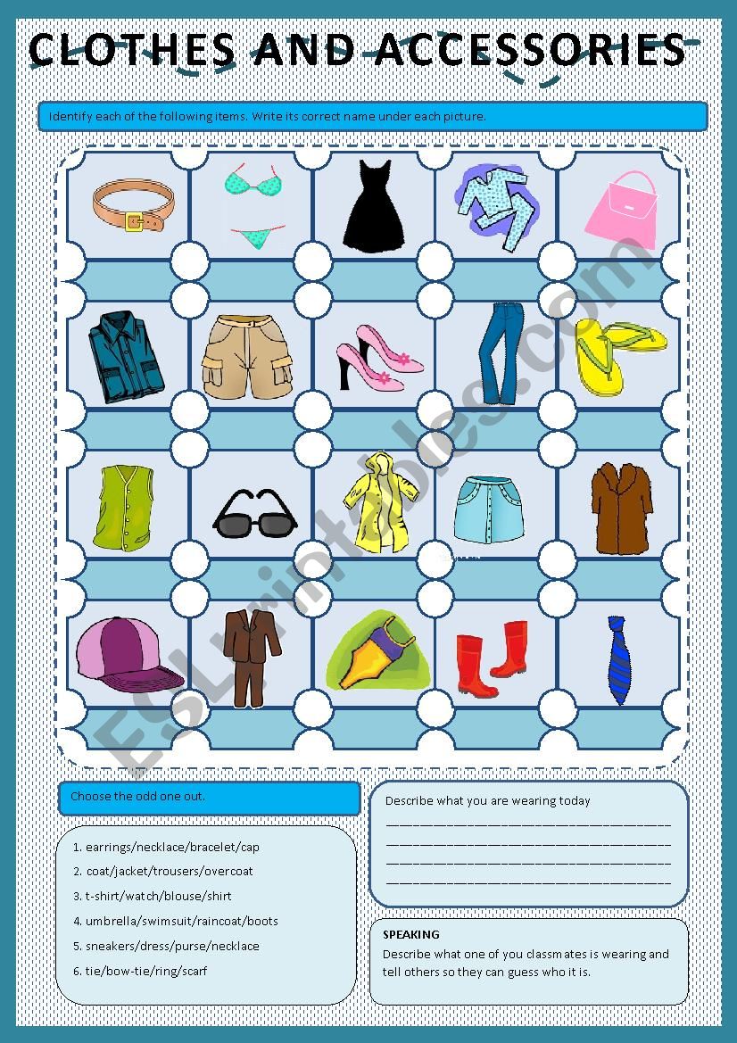 Clothes and accessories worksheet