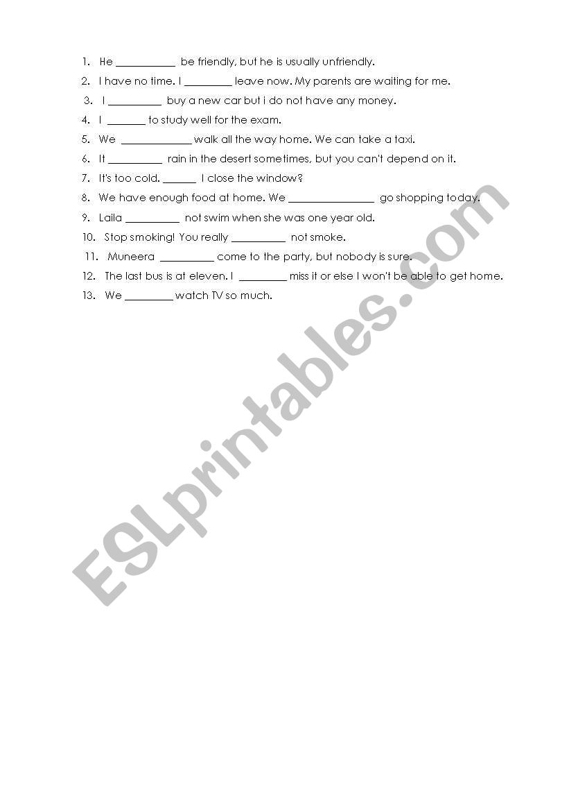 test on modal verbs worksheet