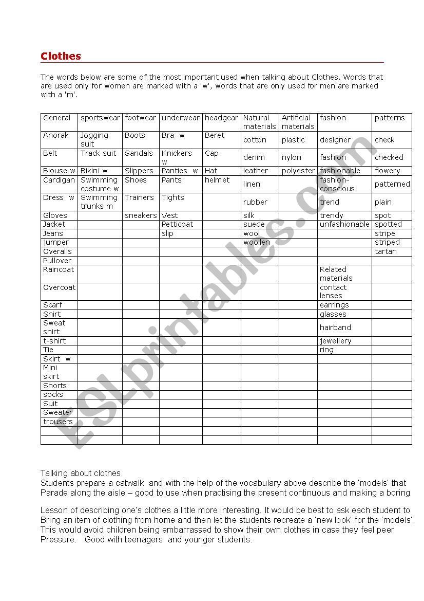 Describing clothes  worksheet