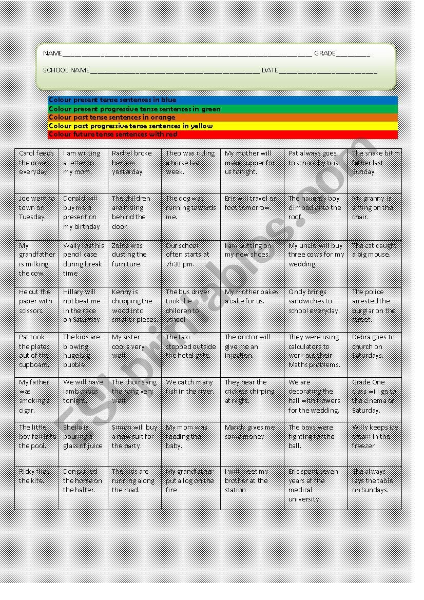 Basic Tenses  exercise worksheet