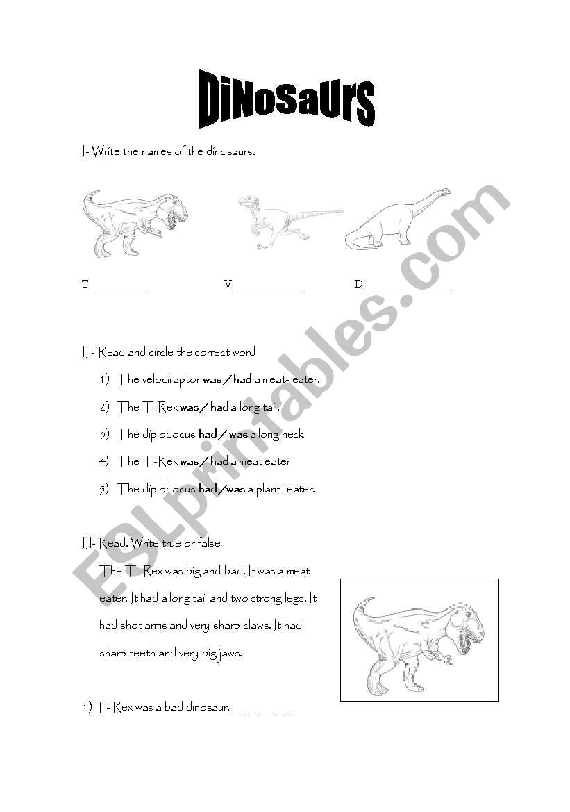 Dinosaurs worksheet