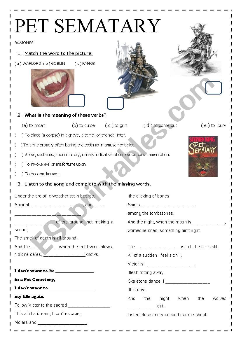 Pet Sematary - Ramones worksheet