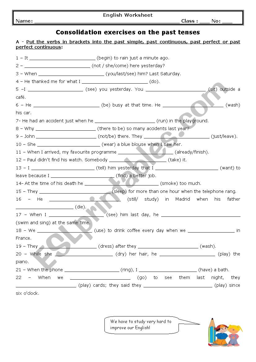 Consolidation exercises on the past tenses (with Key) 