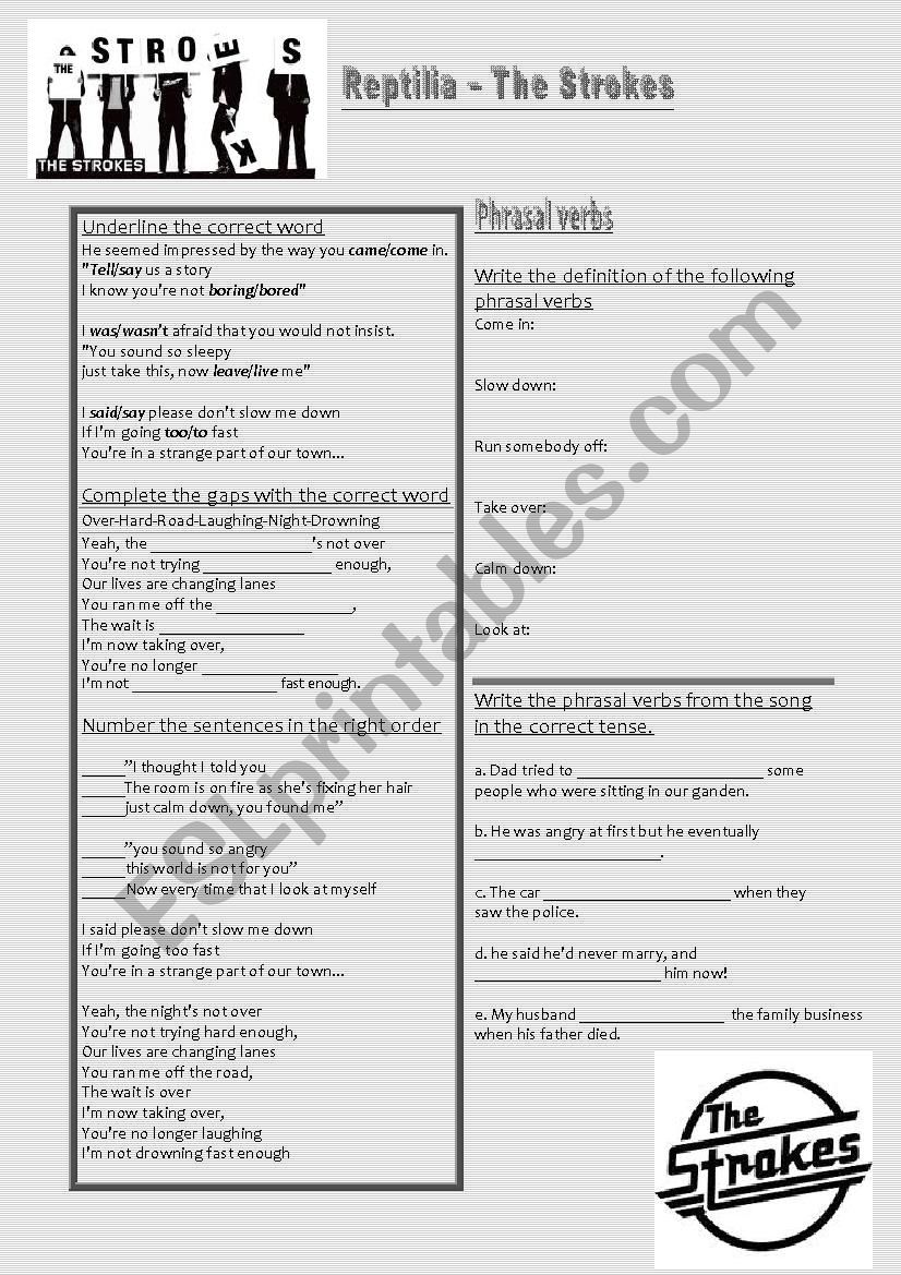 Reptilia - The Strokes worksheet