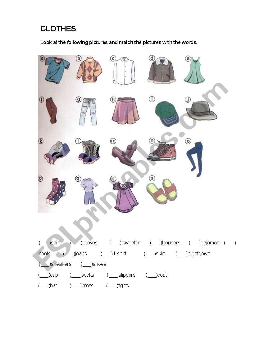 CLOTHES worksheet