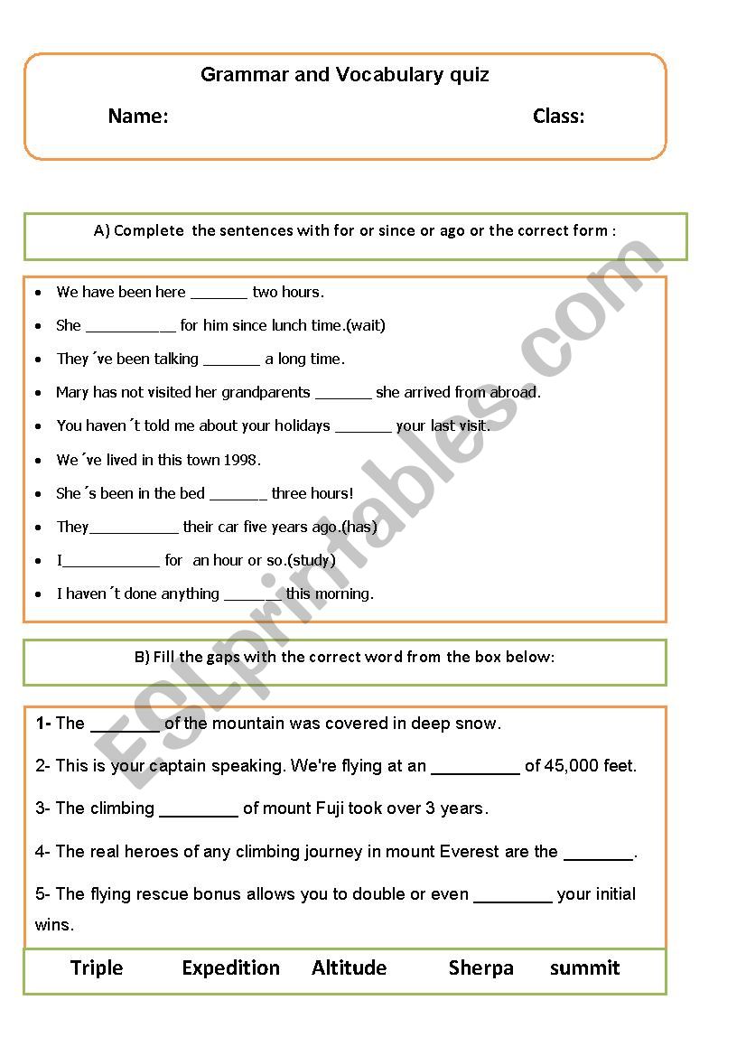 test worksheet