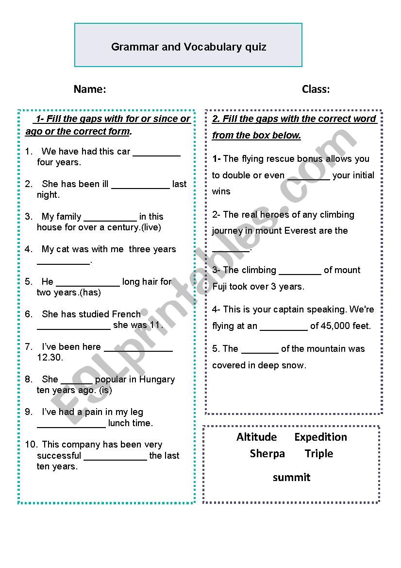 TEST VOC & GRM worksheet