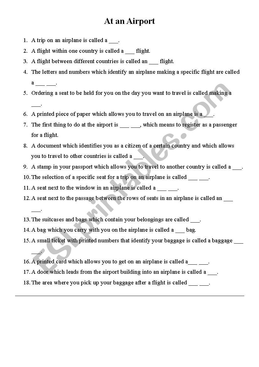 Airport vocabulary worksheet