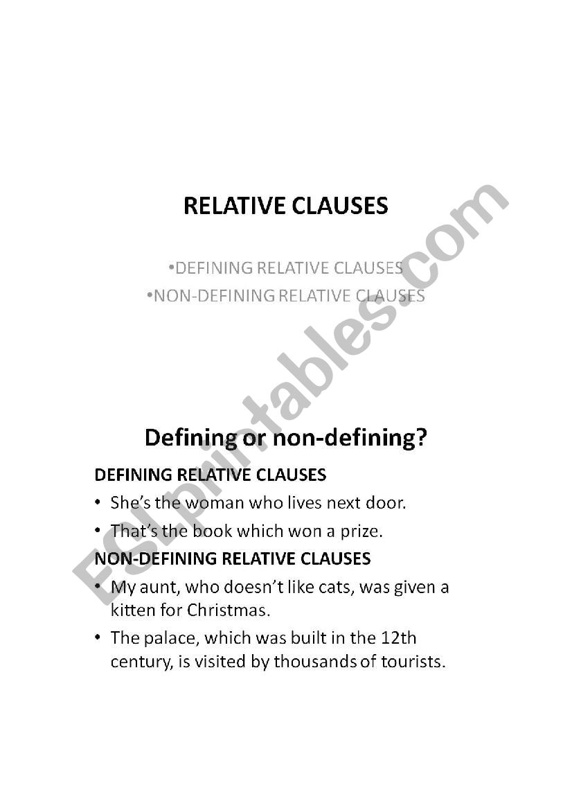 RELATIVE CLAUSES worksheet