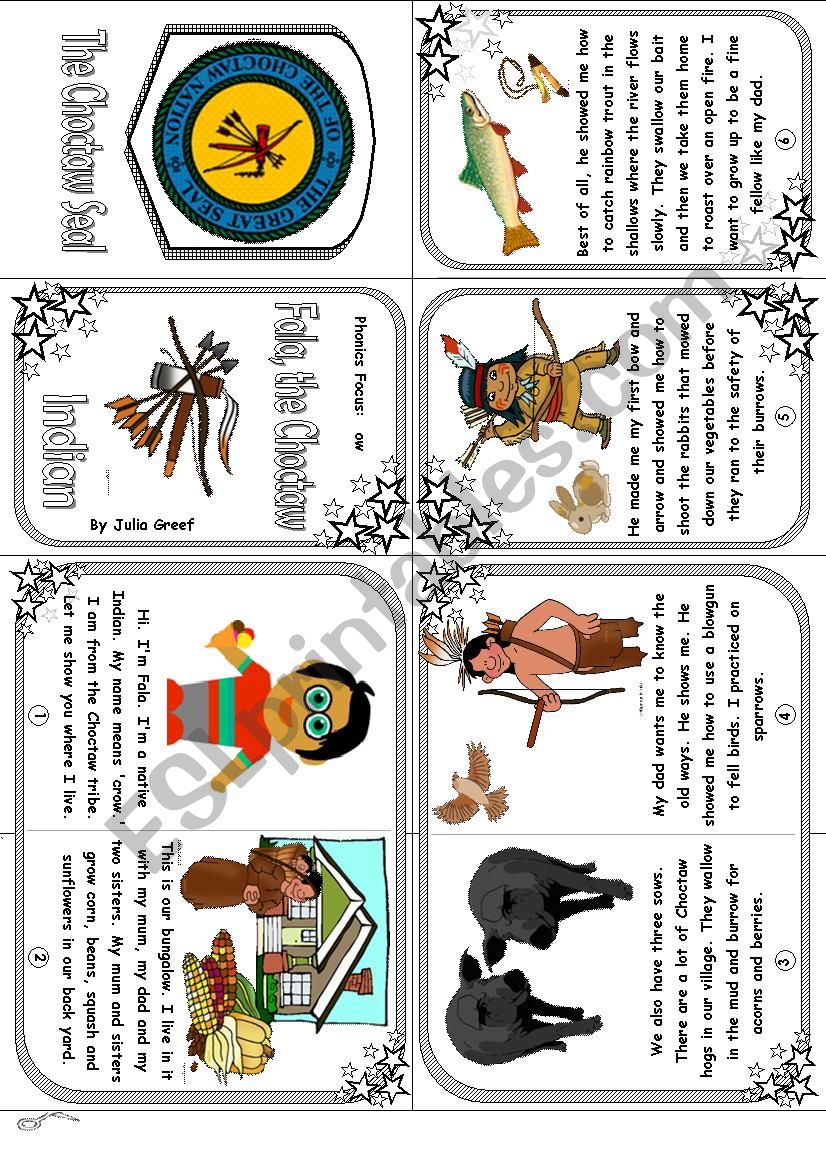Phonics Mini Book 15. Long O Sound in ow: Fala, the Choctaw Indian