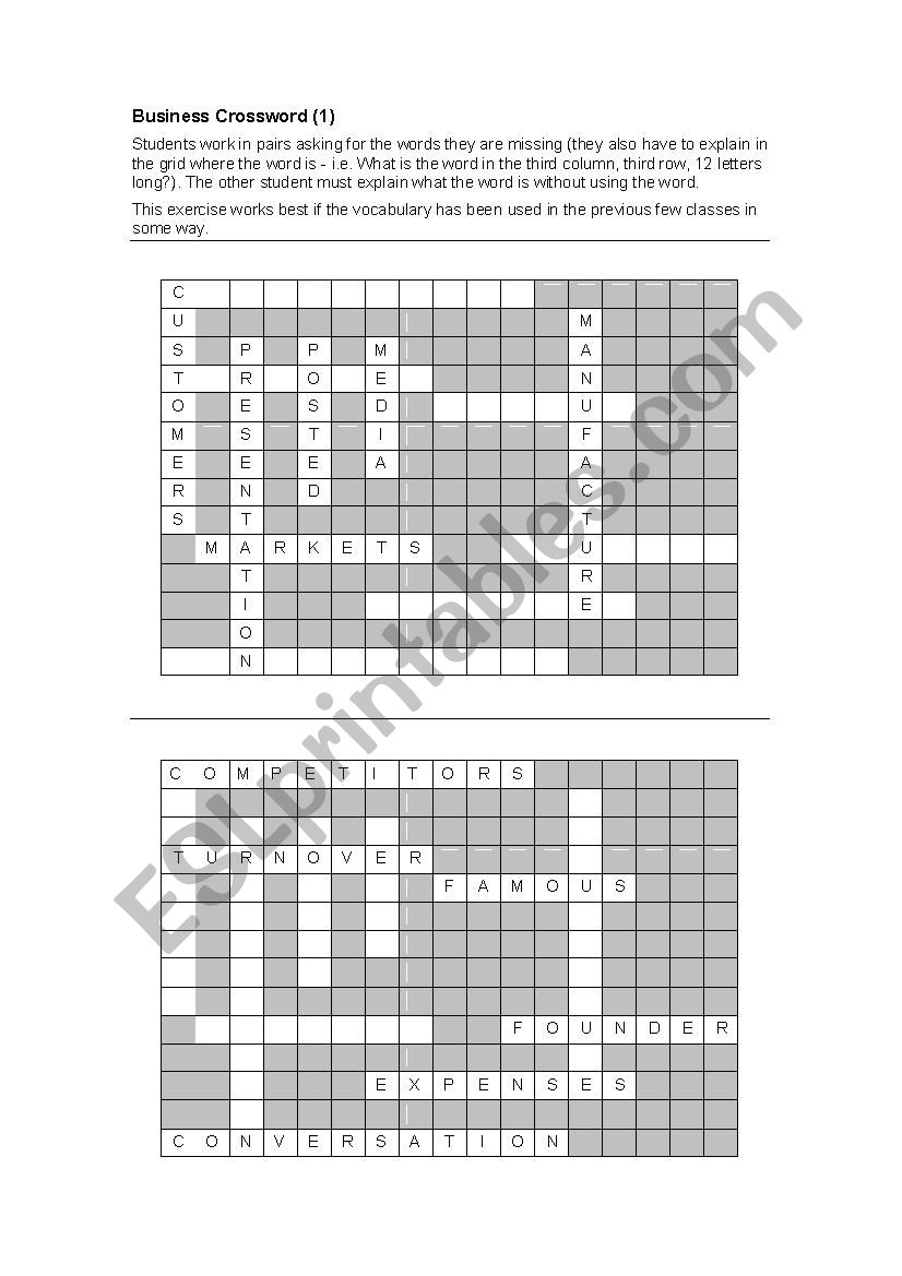 Business Crossword (1) worksheet
