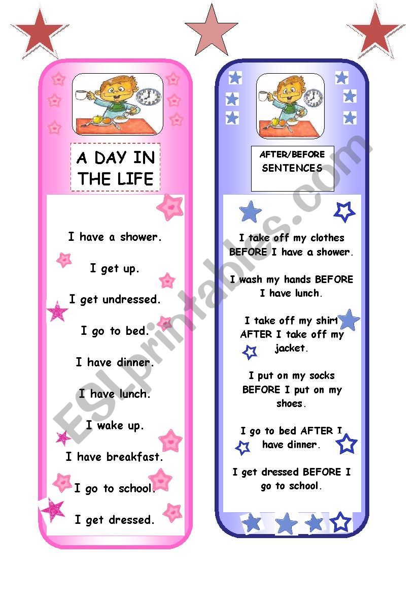 BOOKMARKS - daily routine + prepositions