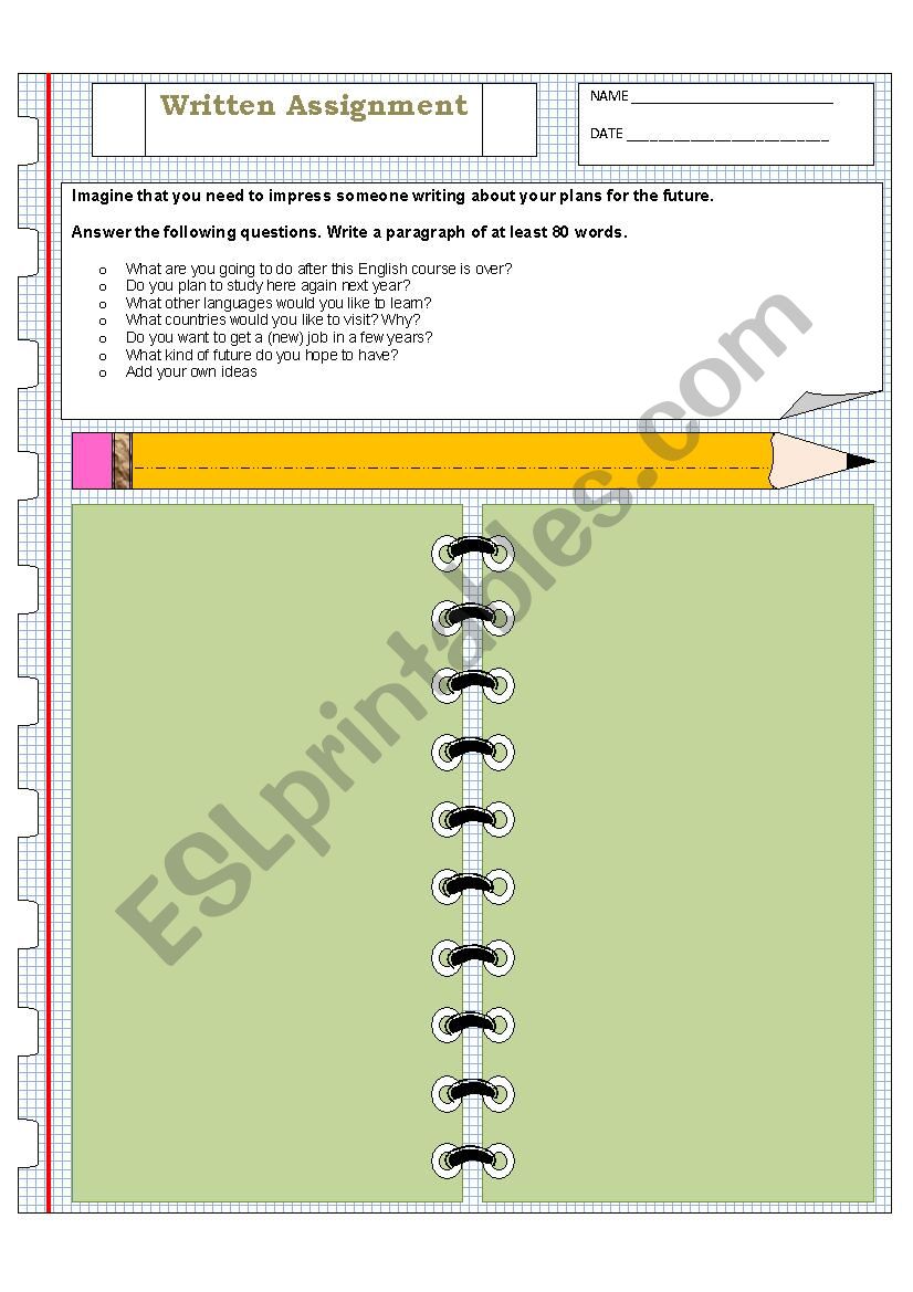 Guided writing - Future plans worksheet