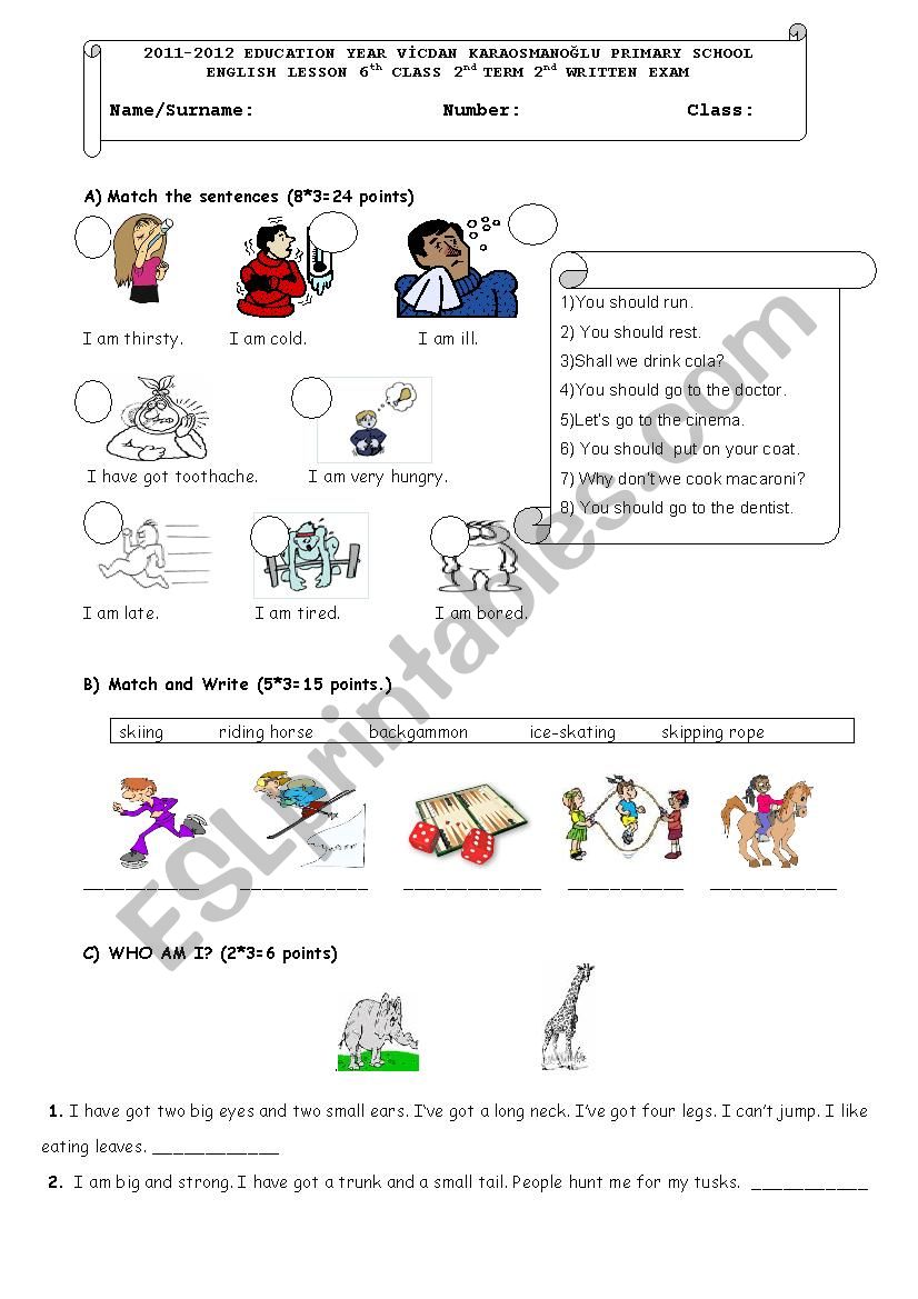 6 th grade second term second written exam