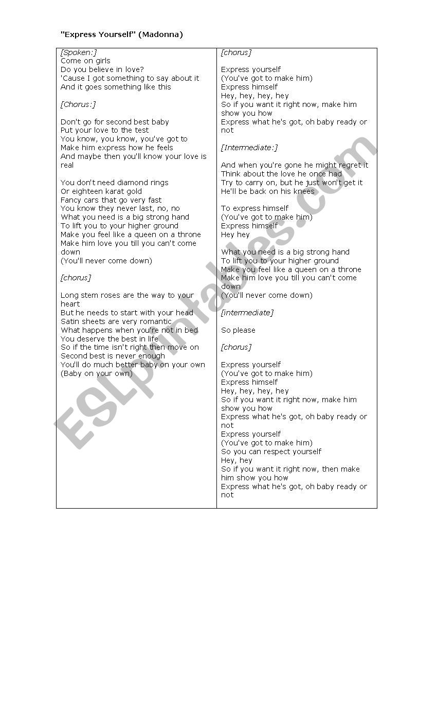 ESpress Yourself worksheet