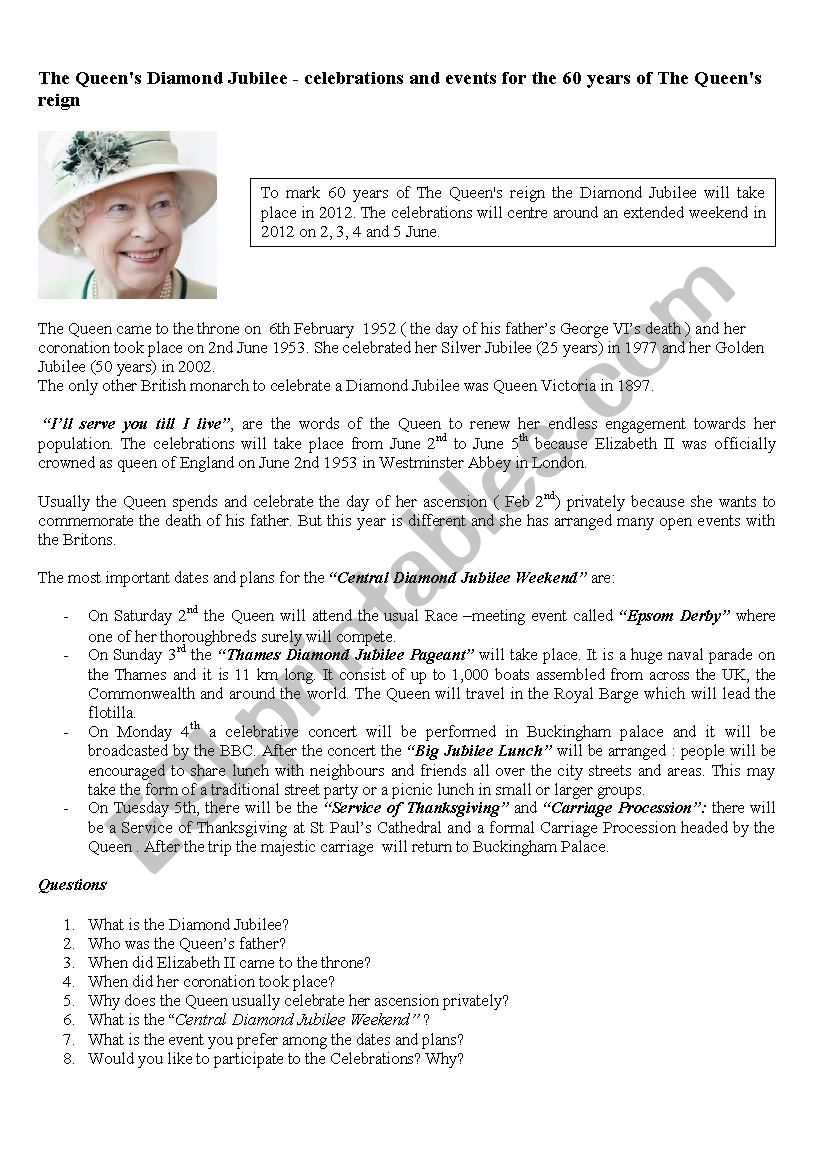 the queens diamond jubilee worksheet