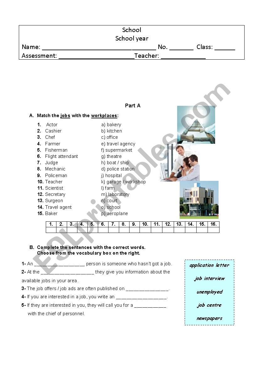 Test - The world of work worksheet